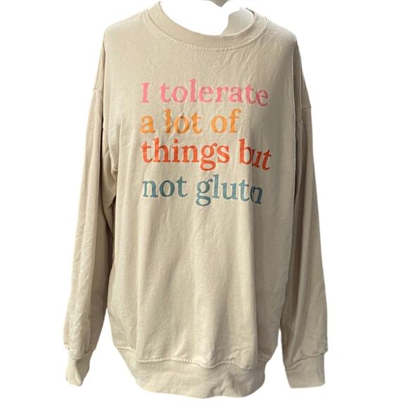 GLUTEN FREE Celiac funny graphic Beige Sweatshirt Size medium - Picture 2 of 9